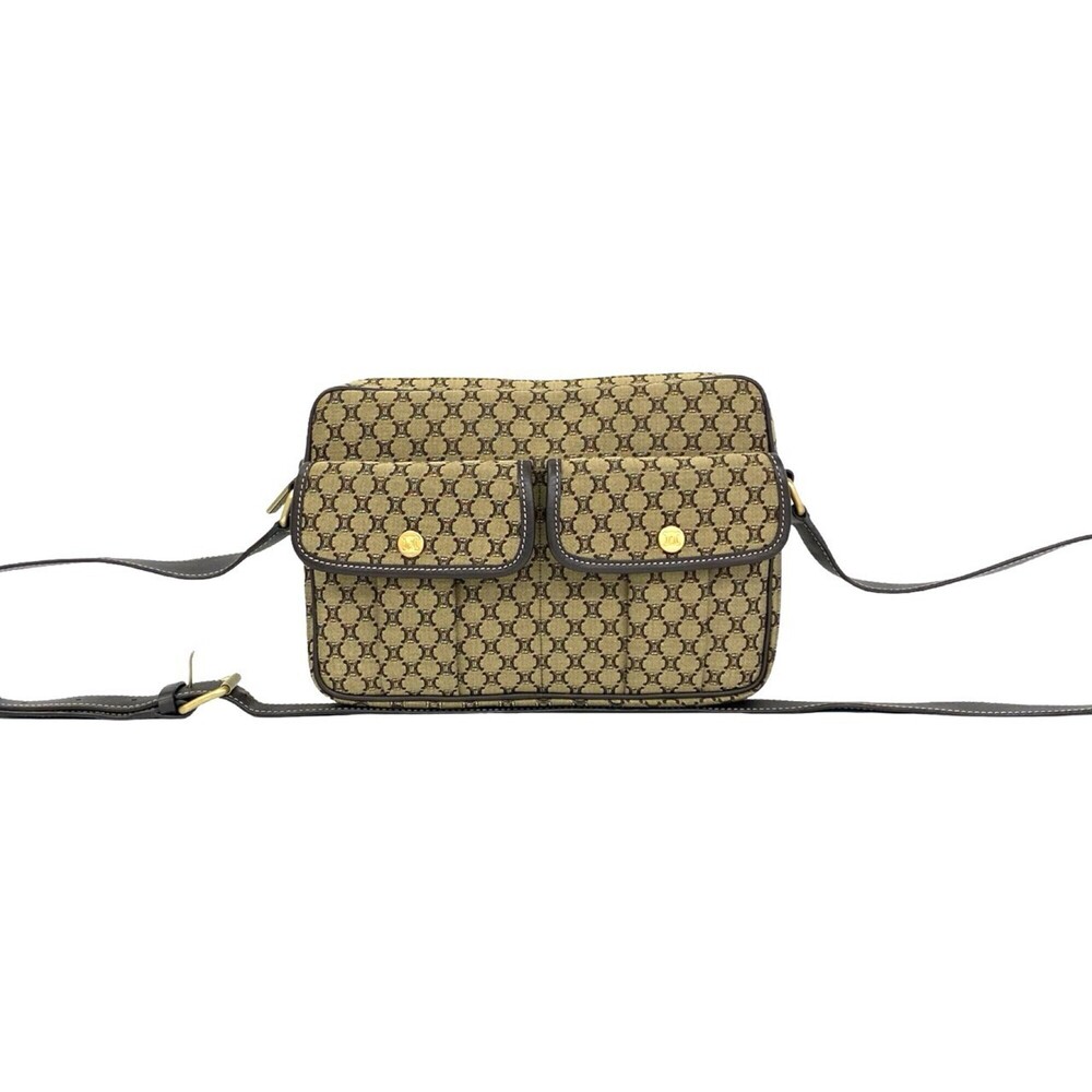 CELINE Macadam Blazon Pattern Canvas Leather Genuine Shoulder Bag Pouch Sacoc...